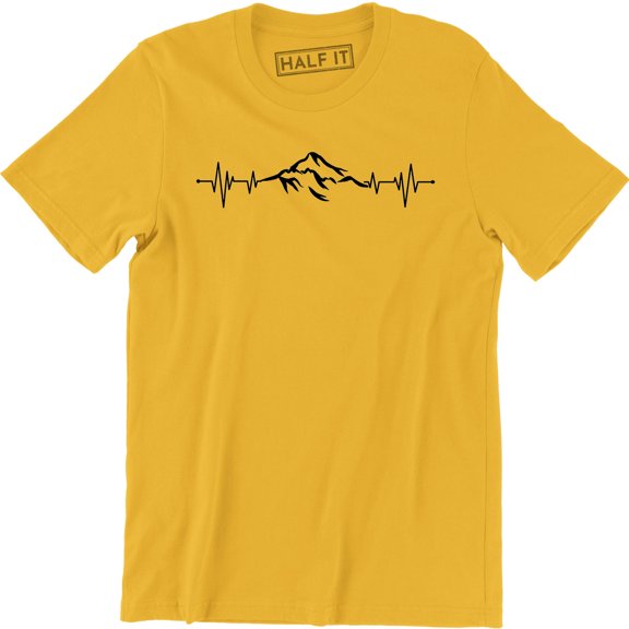 Men Mountains Heartbeat Pulse Hiking Exercise Outdoors Camping T-Shirt