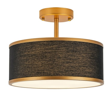 BESTOMINE Semi Flush Mount Ceiling Light,12.5 inch Ceiling Light Fixture,Gold Light Fixtures Ceiling Mount with Black Fabric Drum Shade,Modern Ceiling Light for Bedroom,Living Room,Hallway
