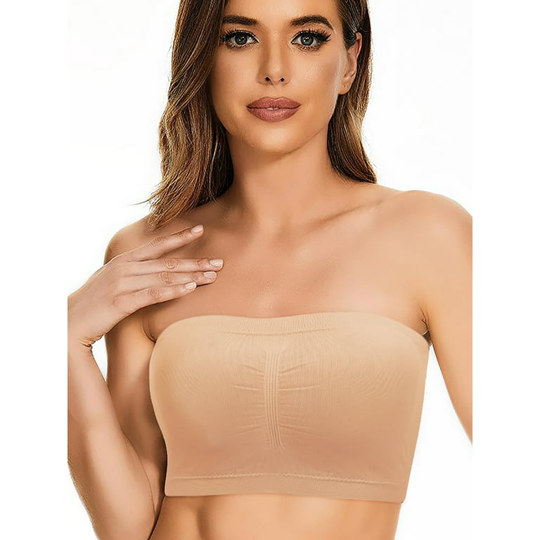LELINTA 3Pack Women's Plus Size Tube Top Bra Seamless Bandeau Strapless  Bralette Bra Stretchy Built-in Removable Padded Bandeau Tube Top Bra S-XL 