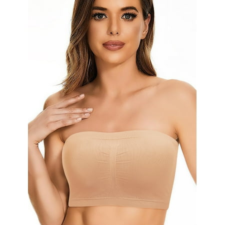 

LELINTA 3 Pack Women s Causal Strapless Double Layered Basic Sexy Tube Top Bandeau Bra with Padded Size S-XL - Black/White/Apricot