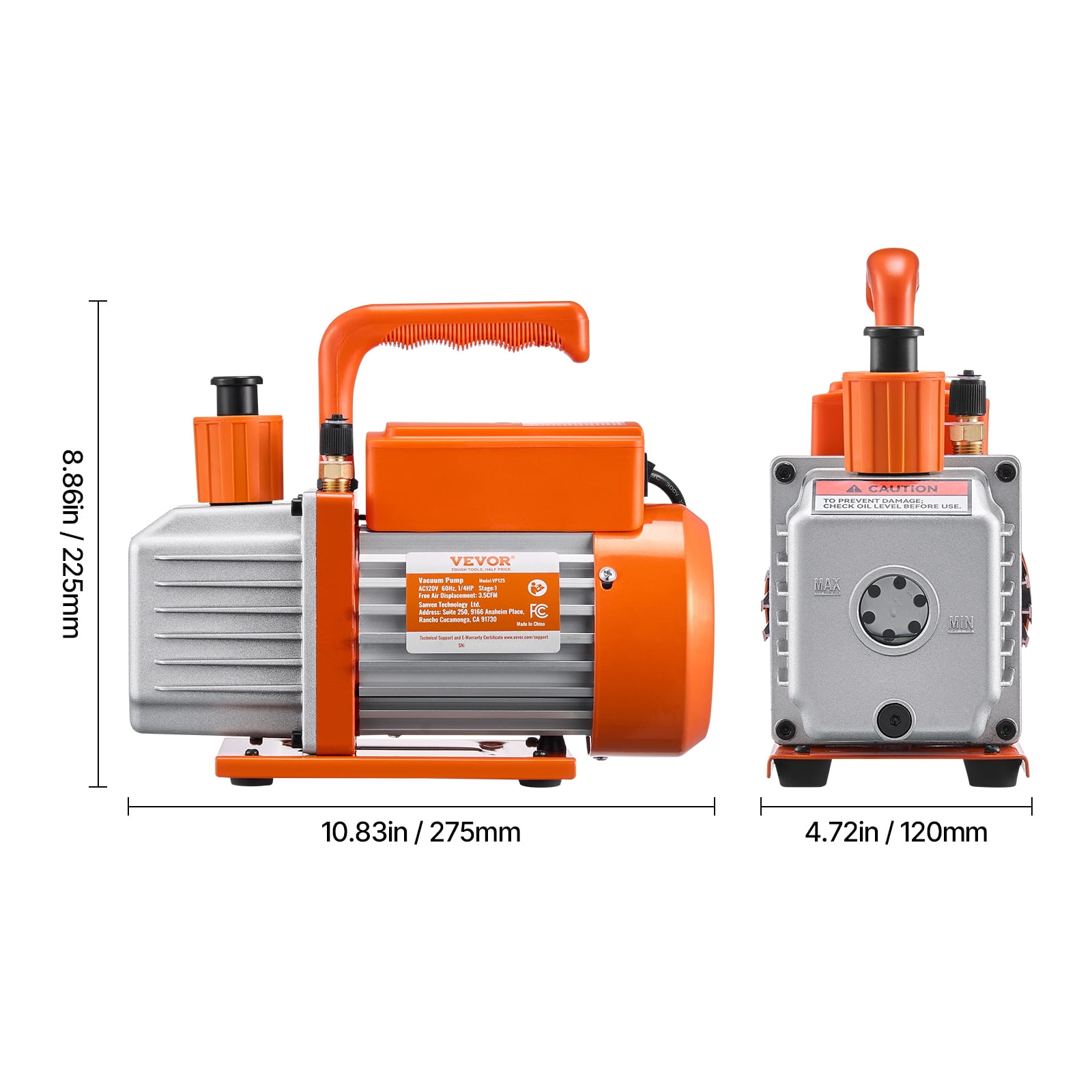 VEVOR 3.5 CFM AC Vacuum Pump and Gauge Set,Single Stage Rotary Vane HVAC Air Vacuum Pump,A/C&nbsp;Refrigerant&nbsp;Manifold Gauge Kit, with Hoses,for R134a,R12,R22,R502a,R410A,R404,R407C Refrigerants