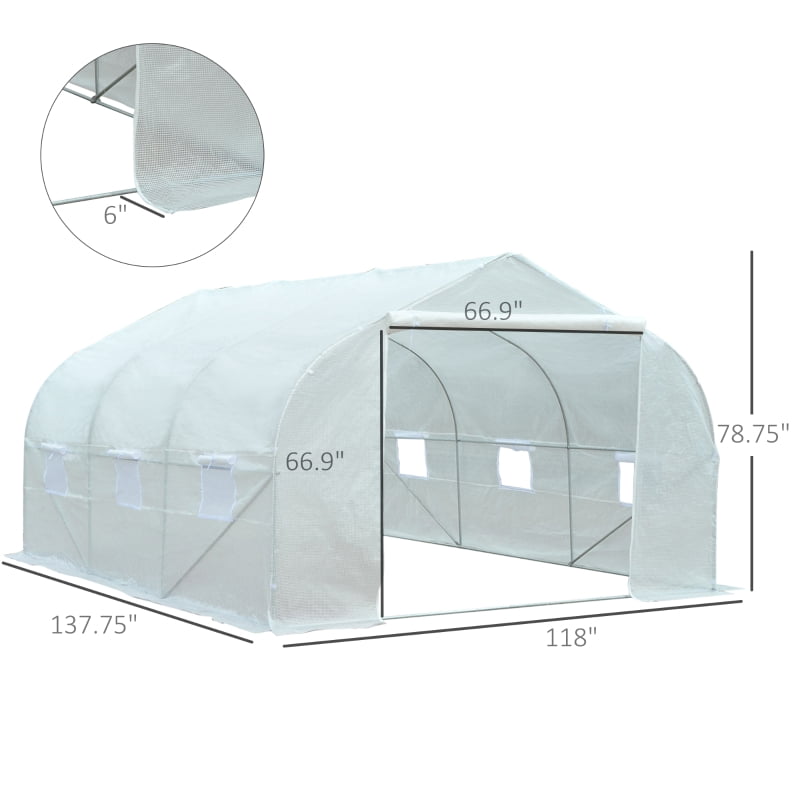 Alvantor White 11.5x10x6.5 ft Walk-in Greenhouse with Roll-up Windows, PE Cover & Heavy Duty Steel Frame