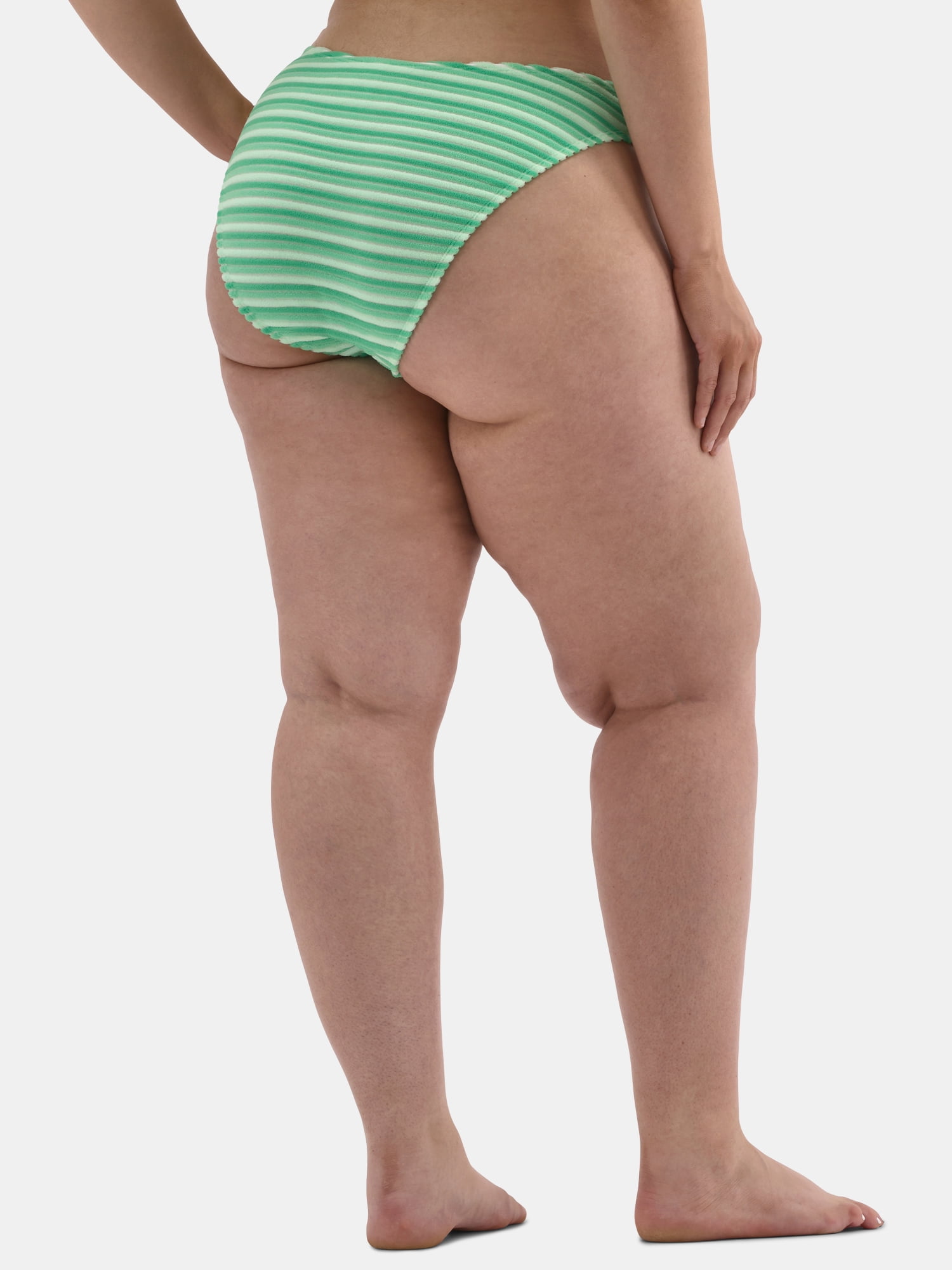 No Boundaries Women's and Women's Plus Terry Stripe High Leg Swim Bottoms, Sizes XXS-XXL