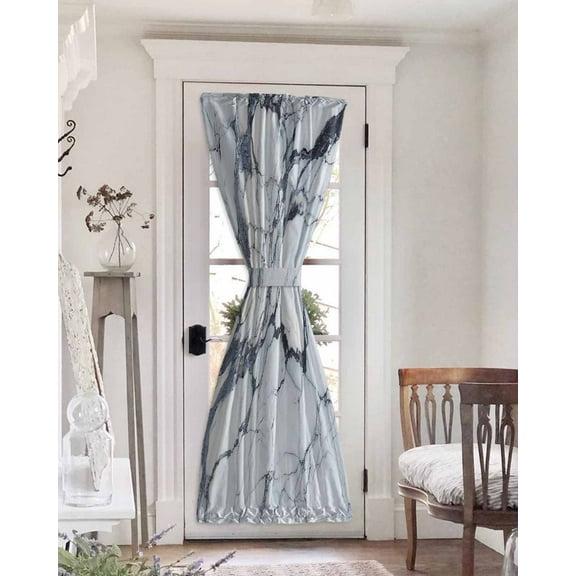 Marble Grey White Blackout Curtains French Door Curtains for Door Window, Abstract Modern Geometric Printed Privacy Drapery for Patio/Sidelight Doors, 1 Panel with Tieback, 25 x 72 Inches