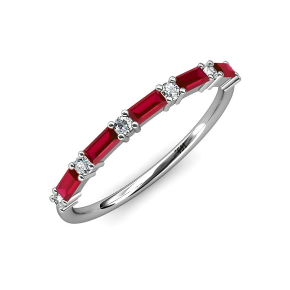TriJewels 1.15 ctw Baguette Ruby and Round Lab Grown Diamond Wedding Band in 14K Gold