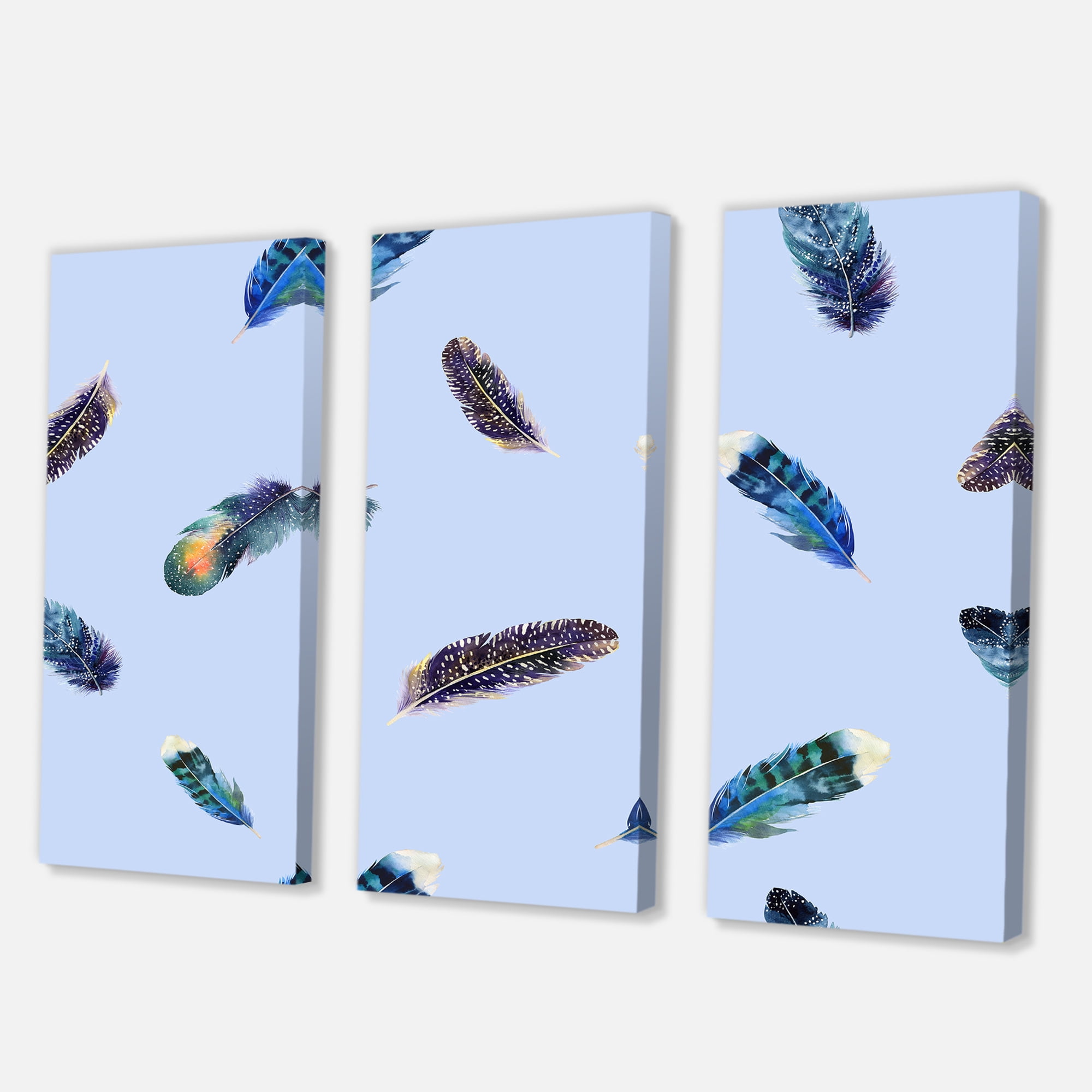 Designart ' Blue Feathers Boho Ethnic ' Bohemian & Eclectic Canvas Wall Art Print
