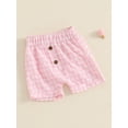 thumbnail image 6 of Aojekbee Toddler Boy Girl Shorts Plaid Print Hemming Legs Button Elastic Waistband Short Pants, 6 of 10