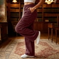 thumbnail image 5 of Inleife Women High Waist Corduroy Cargo Wide Leg Pants, Elastic Waist Drawstring Multi Pocket Casual Lounge Trousers, 5 of 6