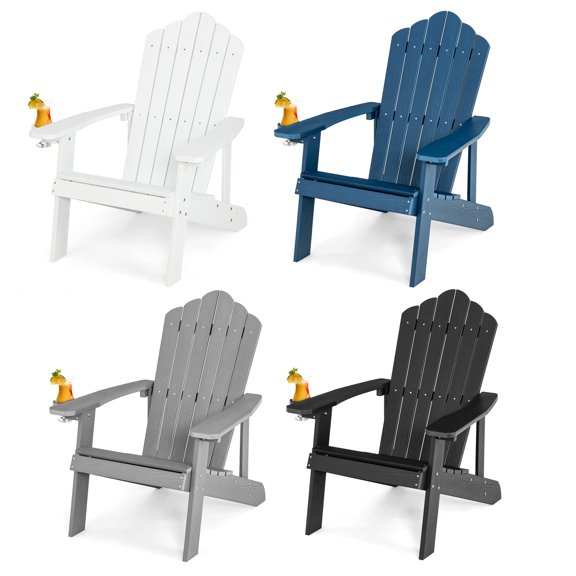 Costway 4 PCS Patio HIPS Adirondack Chair with Cup Holder Weather Resistant Outdoor 380 LBS Black&Light Grey&Navy&White