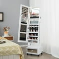 thumbnail image 3 of Giantex Standing Jewelry Armoire, Lockable Jewelry Organizer w/Full-Length Mirror, Vanity Mirror & 3-Color LED Lights, Mobile Jewelry Cabinet, White, 3 of 9