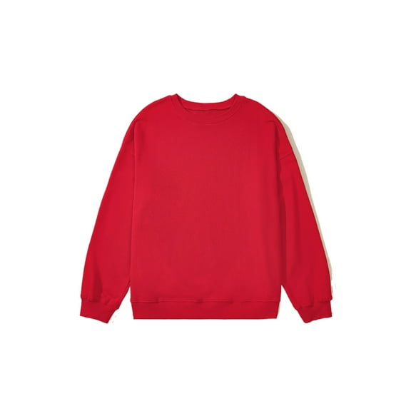 Plus Size Women's Racing Red Solid Crew Neck Drop Shoulder Sweatshirt | [ZhiHiMeRi] | (US 14W-16W)1X