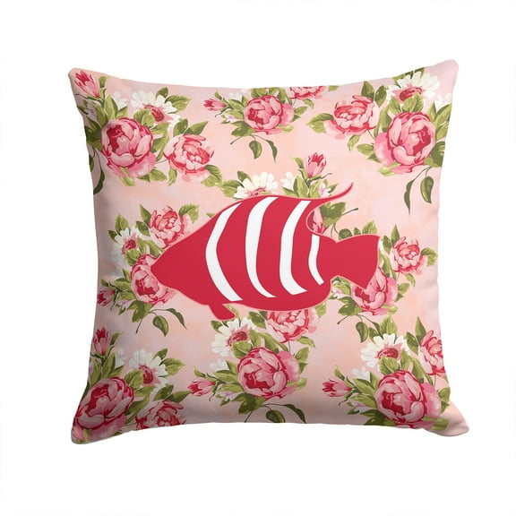 Carolines Treasures Fish Shabby Chic Pink Roses Fabric Decorative Pillow 14Hx14W multicolor