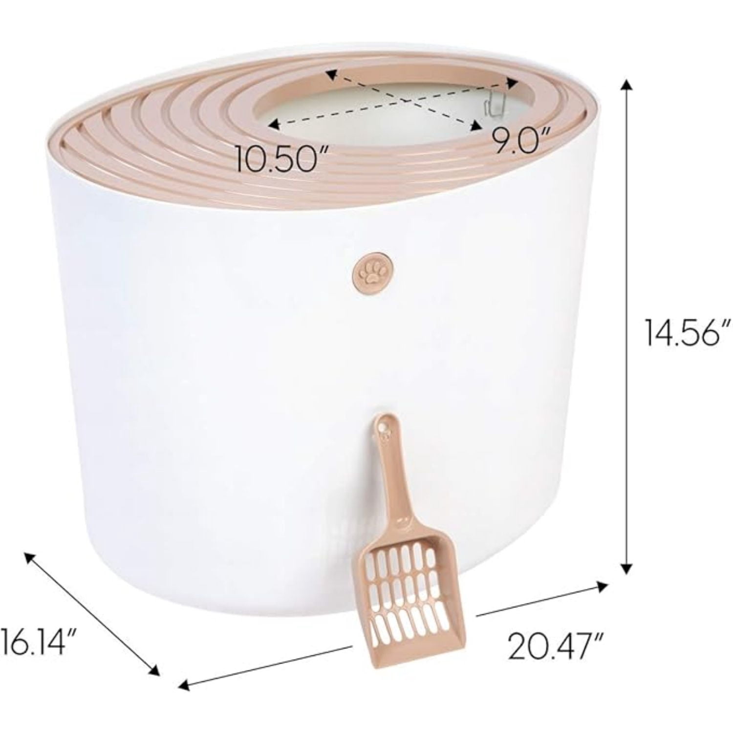 Cat Litter Box Large Top Entry with Lid Enclosed Covered Hooded Design Litter Catching Scatter Shield Pan Dog Proof Pet Proof Scoop Included Odor Control for Indoor Cats Kittens Beige/White