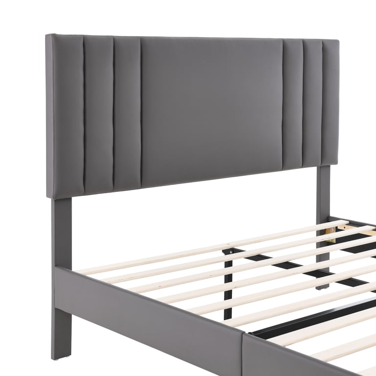 Gewnee King Platform Bed, Gray Upholstered Headboard photo 8
