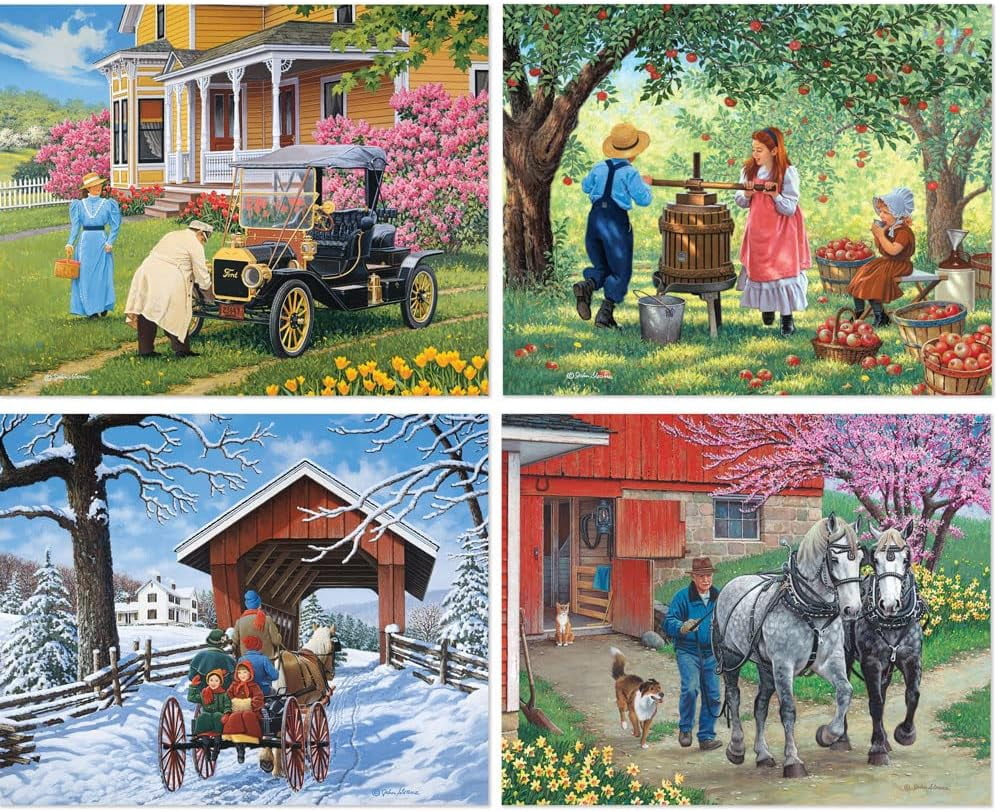 Bits & Pieces 4-in-1 500-Piece Days of Yore Jigsaw Puzzle Set, 16×20″