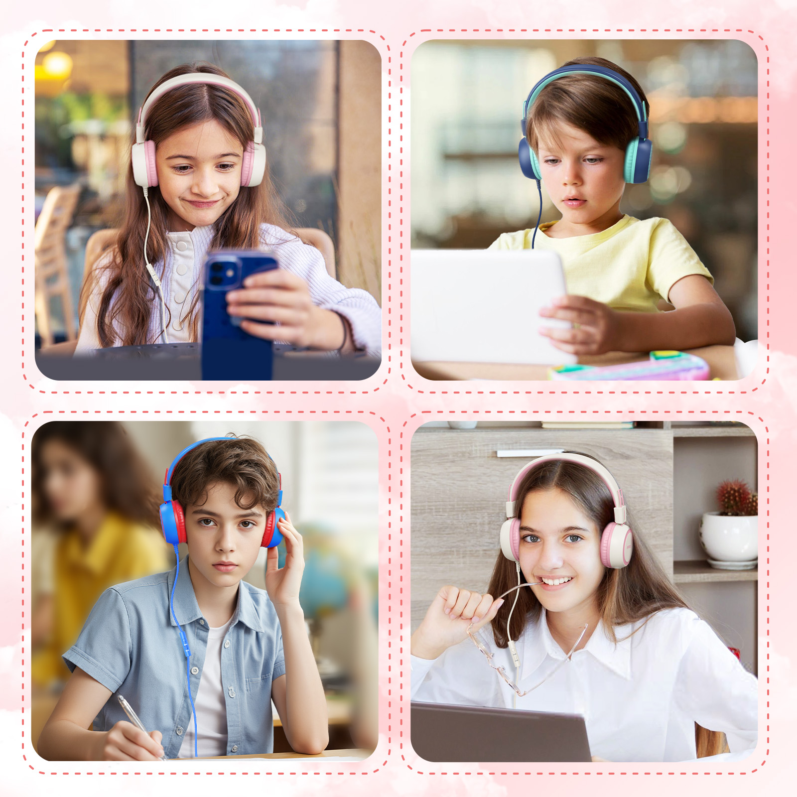 KVIDIO Kids Wired Headphones with Safe Volume Limiter, Pink photo 7