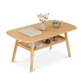 thumbnail image 3 of 2-Tier Boho Rattan Coffee Table with Rounded Corners & Storage Shelf, Center Table Cocktail Tea Table for Living Room,Natural, 3 of 8