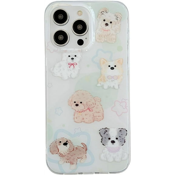 Cute Cartoon Dog Stars Soft  for iPhone Case (White,iPhone 12 Pro)