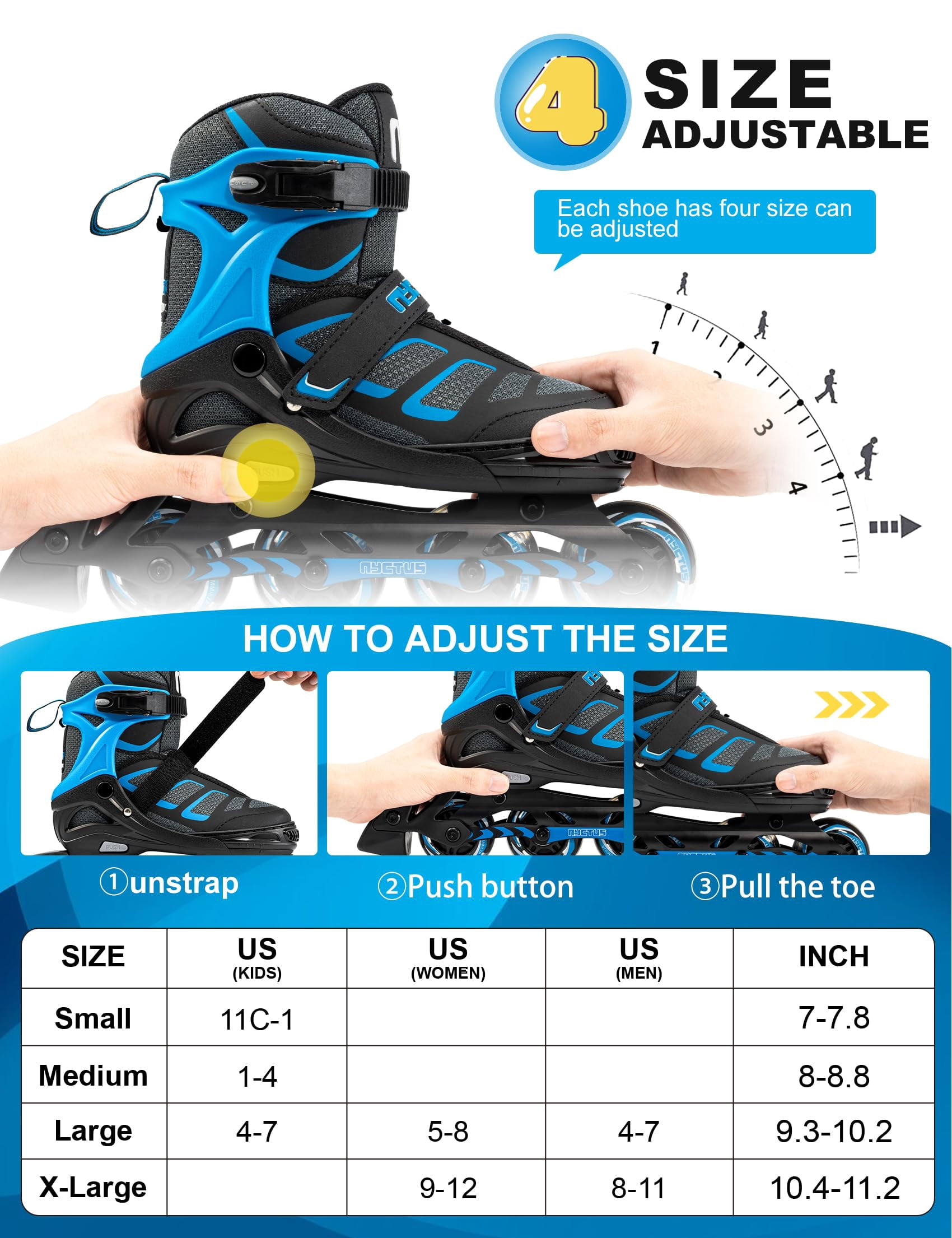 Adjustable Inline Skates for Kids and Adults with Full Light up Wheels, Roller Skates for Girls and Boys, Skates Men and Women Outdoor and Indoor - Blue X-Large(8M/9W-10M/12W US)