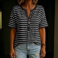 thumbnail image 5 of Womens T-shirts Zaewscy Women's Striped V-Neck Button Loose Casual Summer Short-Sleeve T-Shirt, 5 of 8