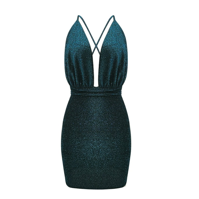 princess polly baby blue dress Wycnly Dresses for Women Party Club Sexy Low-cut Backless Bodycon Strap  Mini Dresses V-Neck Sleeveless Solid Summer Short Formal Dress Green s