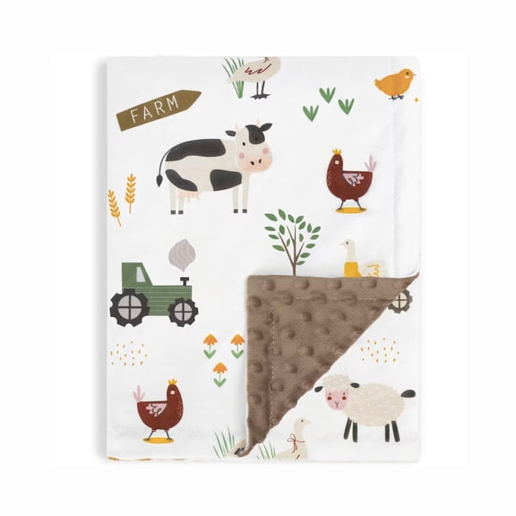 Baby Blanket for Boys Girls Soft Plush Minky Blanket with Double Layer Dotted Backing for Toddler with Unicorn, Cow, Farm Forest Foxes Multicolor Printed 30 x 40 Inch