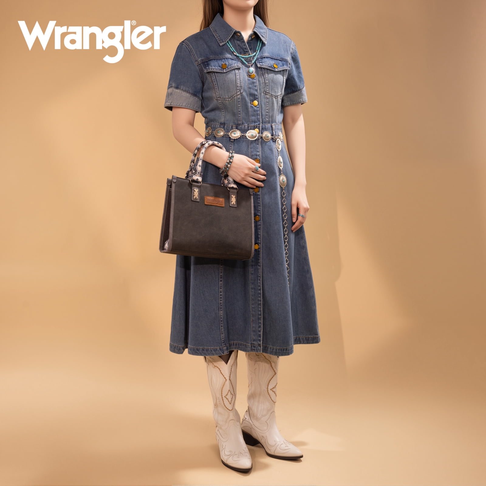 Wrangler Tote Bag for Women Western Retro Purse Top Handle Handbags with Aztec Strap, Black