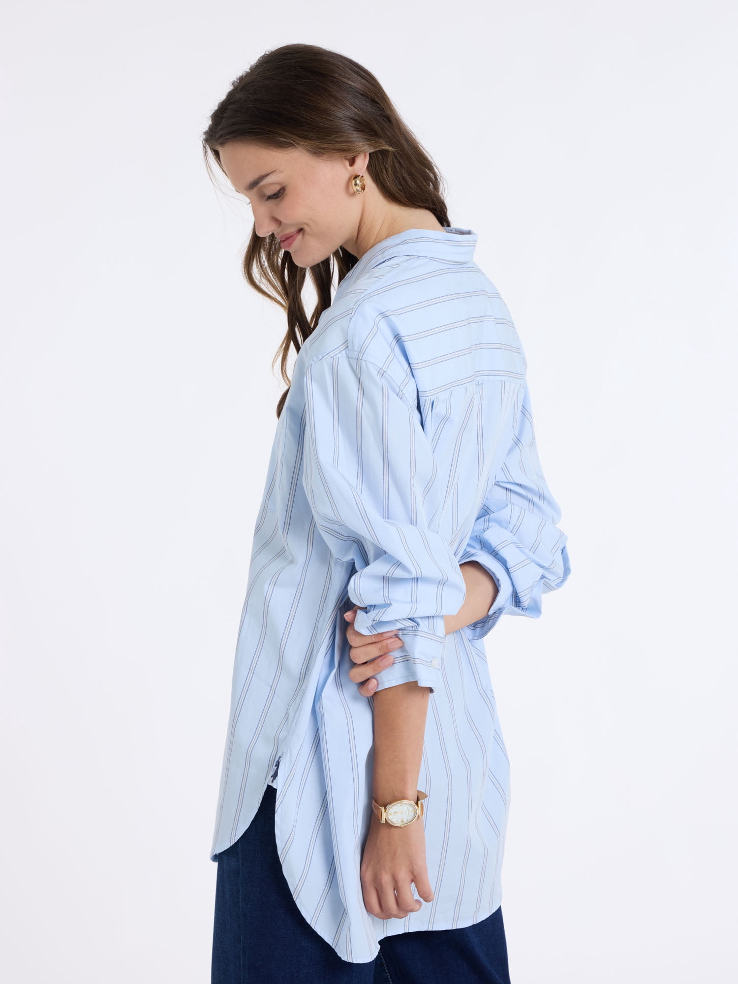 U.S. Polo Assn. Women's Relaxed Long Sleeve Stripe Button Down Shirt, Sizes XS-XL