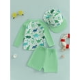 thumbnail image 4 of aturustex Little Boys Rash Guard Swimsuit and Swim Hat Set 3M-3T Toddler Animal/Coconut Tree Print Bathing Suits Infant Baby Long Sleeve Shirt Crew Neily Summer Outfits for Holiday Swim Pool, 4 of 7