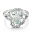 thumbnail image 2 of Gem Stone King 925 Sterling Silver 9X7MM Oval Cabochon White Simulated Opal Statement Ring for Women | 1.82 cttw (Size 8), 2 of 3