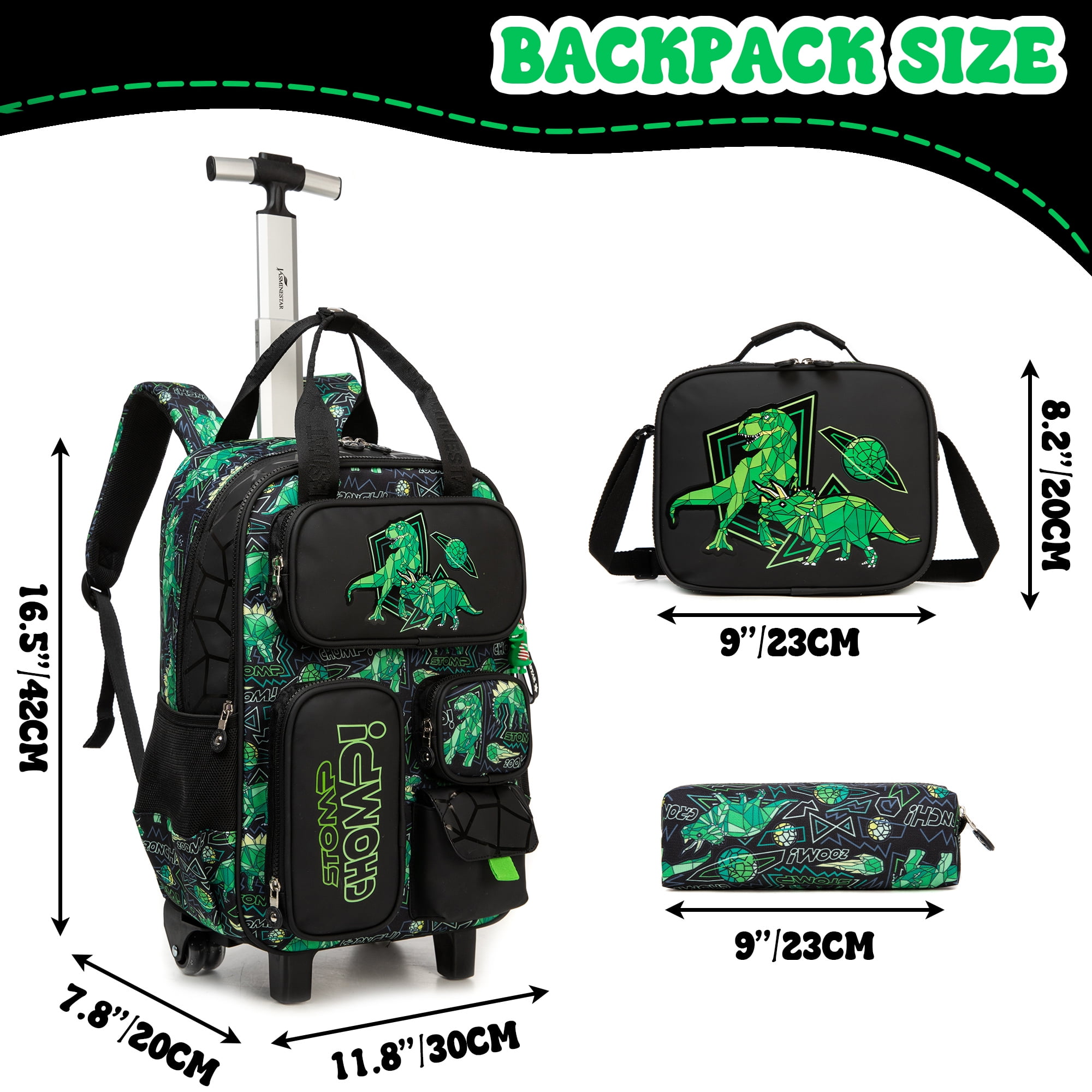 Kids Rolling Backpack Boys Roller Backpacks with Wheels 3 In 1 Wheeled School Bags with Lunch Box Pencil Case Ages 8-10
