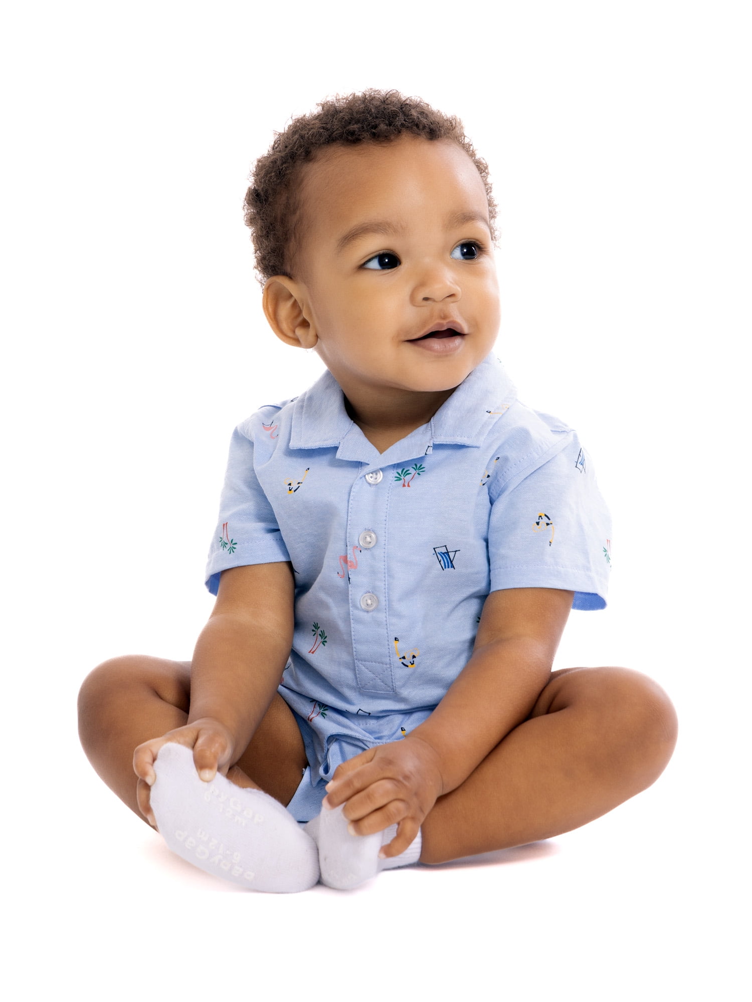 Wonder Nation Baby Boys Printed Collared Romper with Short Sleeves, Sizes 0/3M-24M