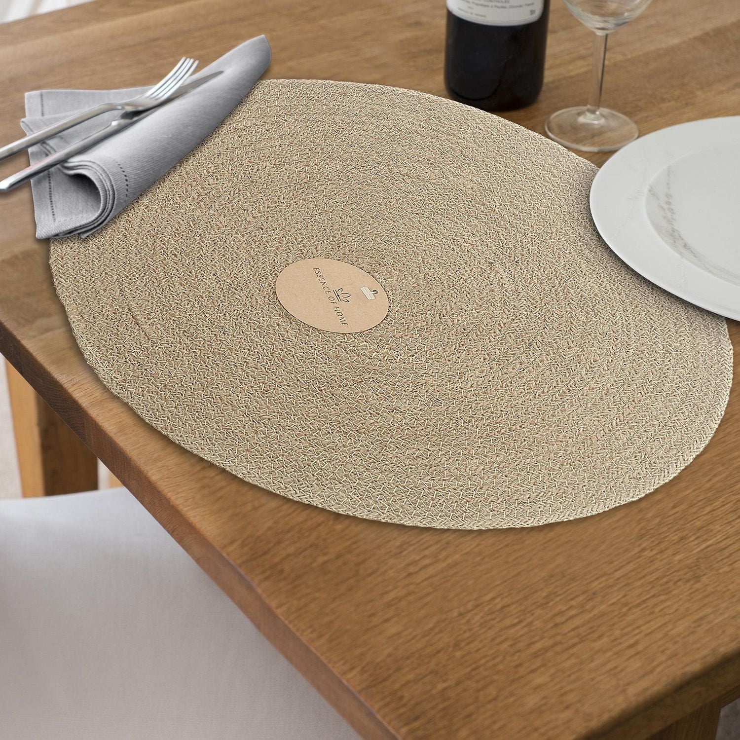 Jute Braided Round Plain Placemat 15 X 15 - Set of 12