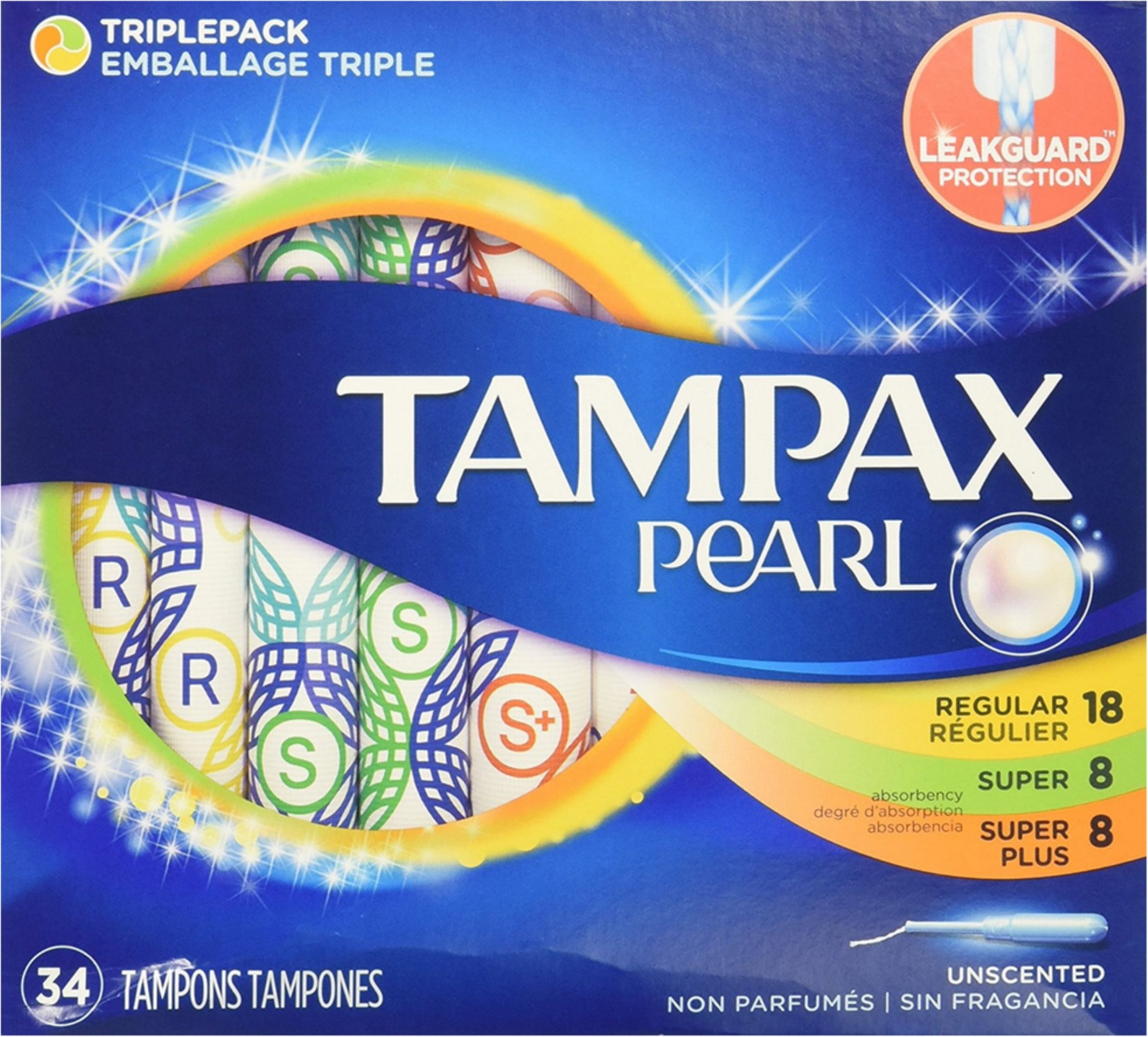 2 Pack Tampax Pearl Plastic Tampons, Triple pack, Regular/super Plus