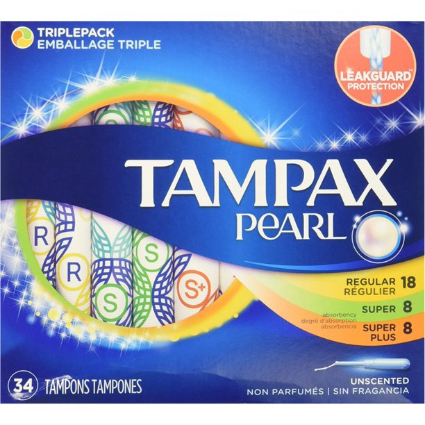 2 Pack Tampax Pearl Plastic Tampons, Triple pack, Regular/super Plus