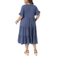 thumbnail image 3 of Agnes Orinda Women's Plus Size Babydoll Dresses V Neck Ruffle Sleeve Summer Swing Tiered Dress with Pockets 1X Navy Blue, 3 of 5