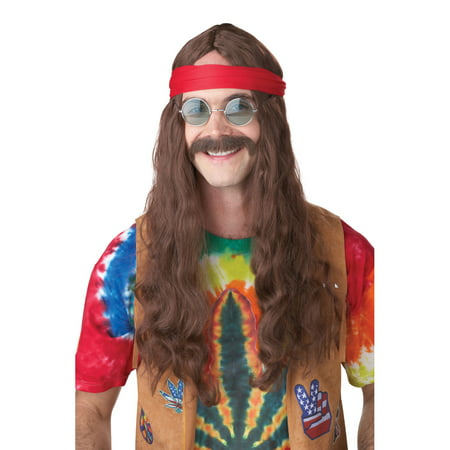 Adult Hippie Man Brown Wig and Moustache California Costumes