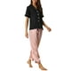 thumbnail image 4 of INSPIRAR CHIC Pijamas de Satén para Mujeres con Botones, Camiseta de Manga Corta y Pantalones Sueltos, Conjunto de Pijamas de Seda L Rosa, 4 of 5