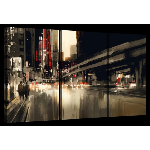 Elephant Stock City Abstract Wall Art - Horizontal Multi Panel Canvas - Living Room Wall Decor - City Multi Panel - Black And Brown Decor - 23" x 14"