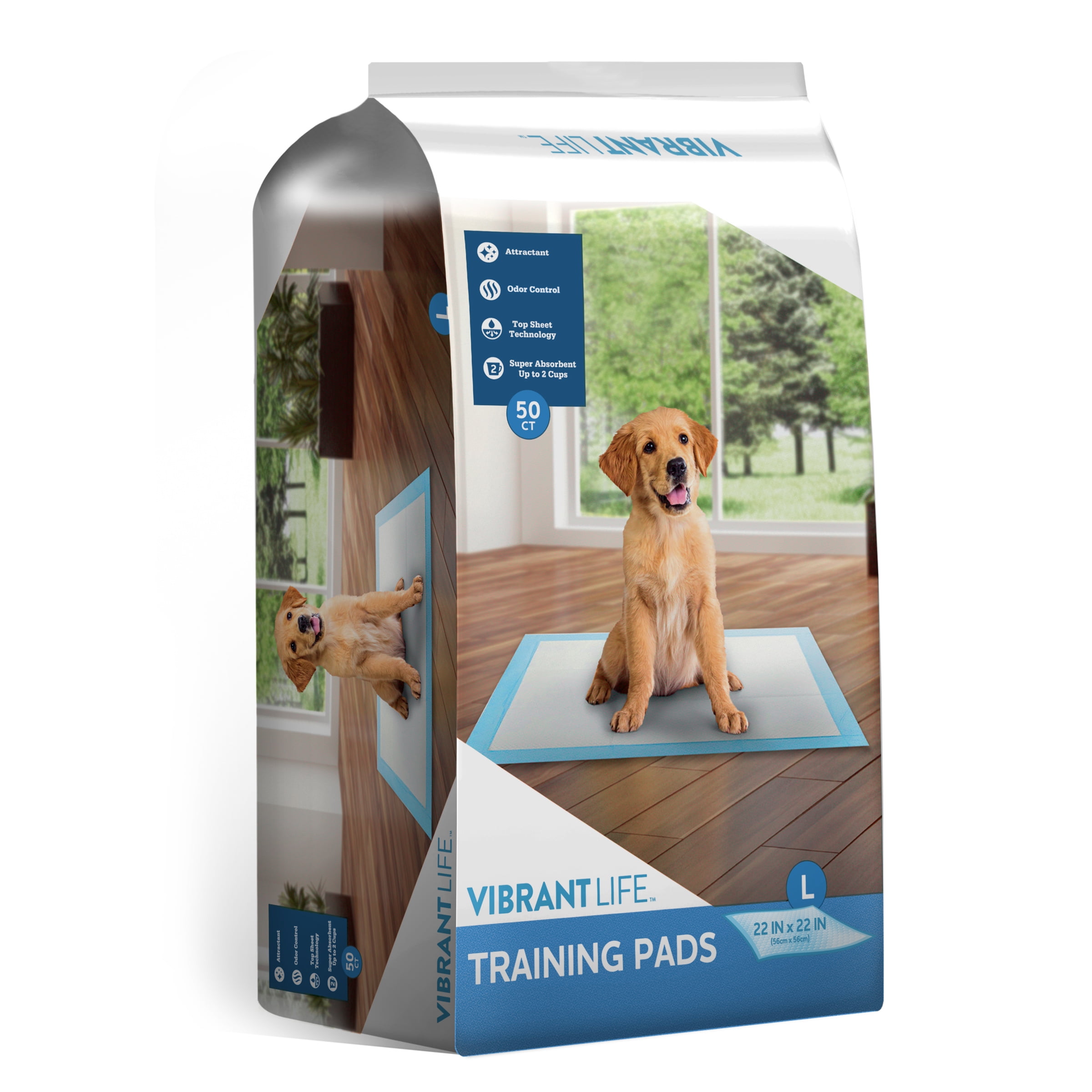 Vibrant Life Large 5-Layer Pet Training Pads, 22 in x 22 in, 50 Count