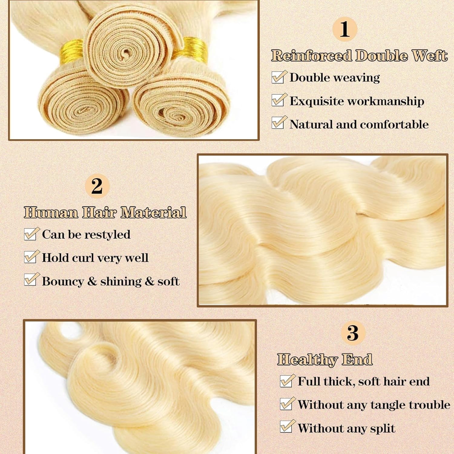 613 Bundles with Closure Human Hair 14 16 18 + 12 inch Blonde Body Wave Human Hair Bundles with Closure 100% Unprocessed Virgin Human Hair Weave Extensions with 4x4 Transparent Lace Closure