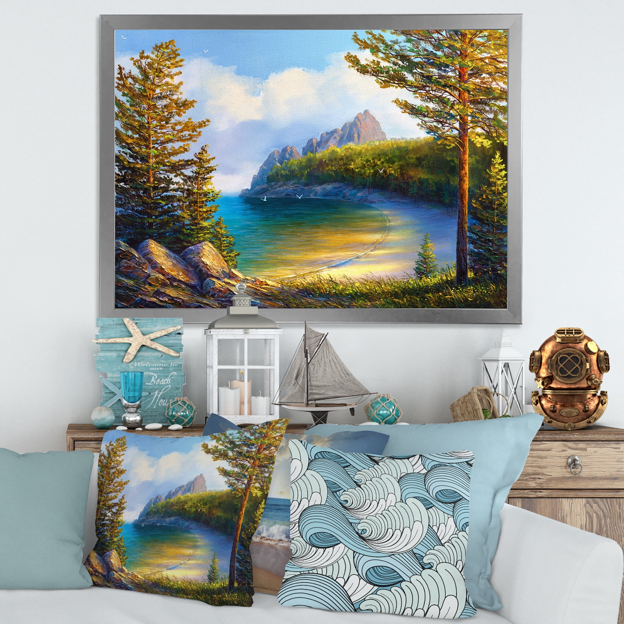 Designart 'Sunrise By The Wild Beach' Nautical & Coastal Framed Art Print