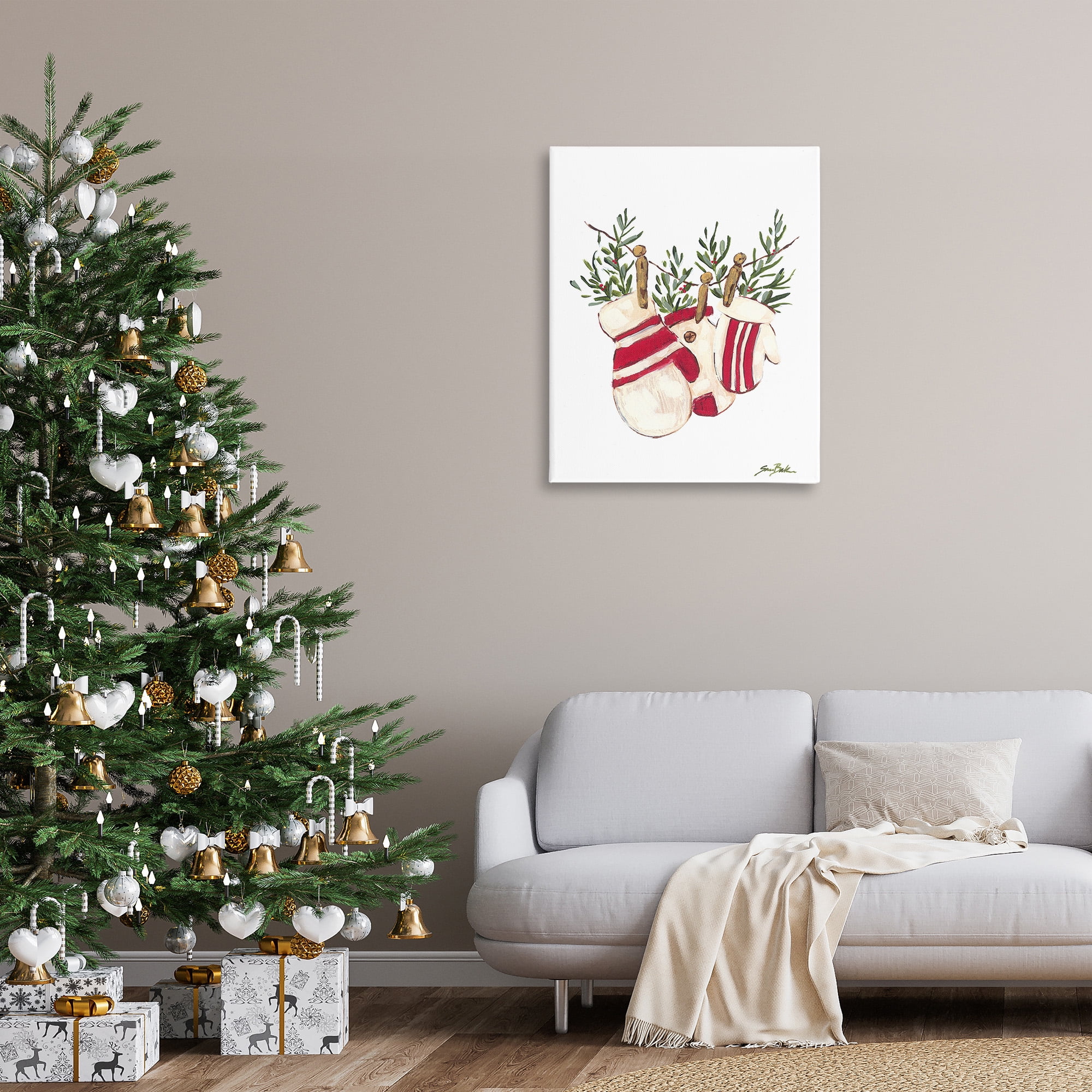 Stupell Industries Winter Mittens on Clothesline Holiday Painting Gallery Wrapped Canvas Art Print Wall Art, 30 x 40