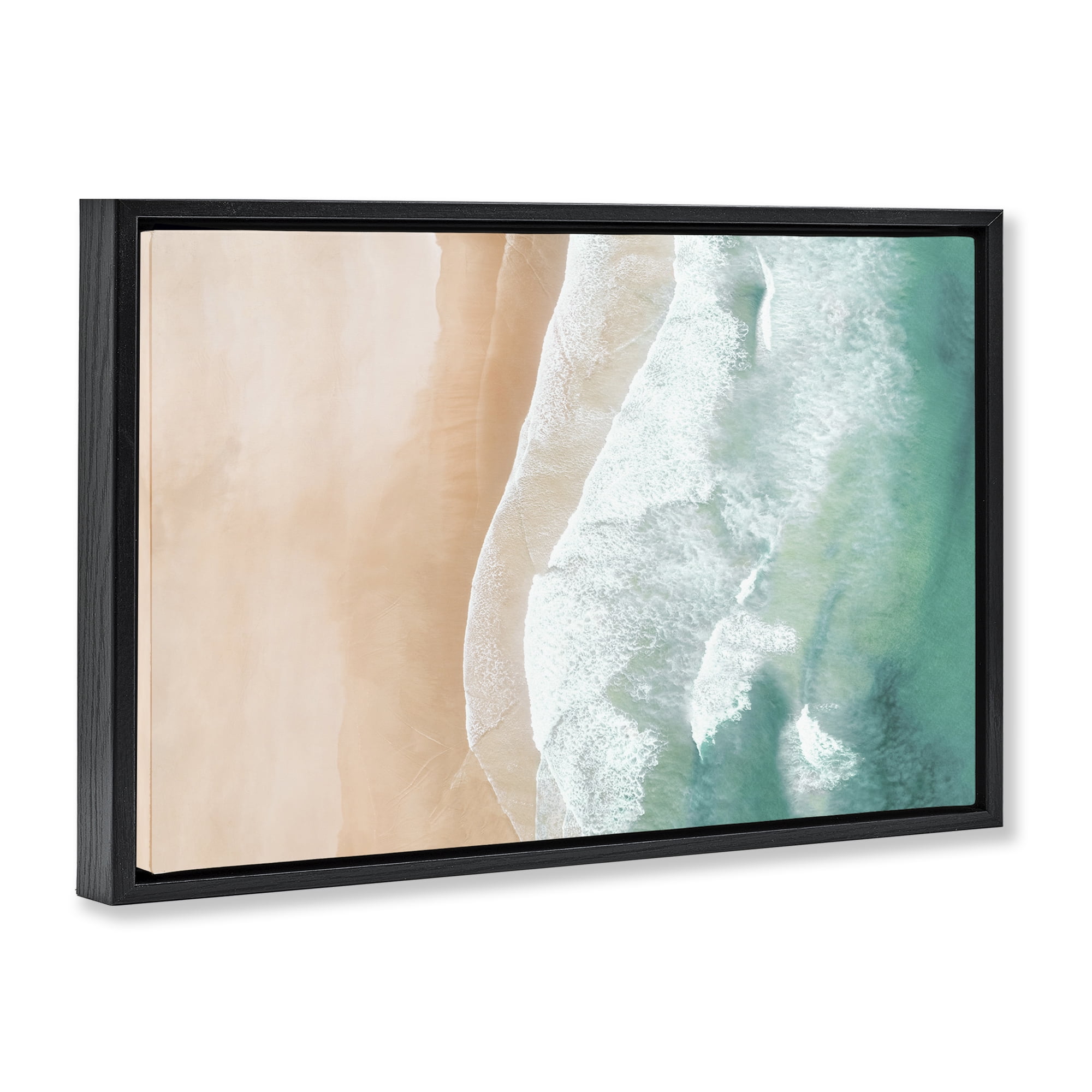Stupell Industries Aerial Sea Waves Coastal Painting Black Floater Framed Canvas Art Print Wall Art, 25 x 17