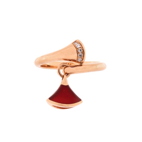 Pre-Owned Divas' Dream Charm Ring 18K Rose Gold with Carnelian and Diamonds By Rebag