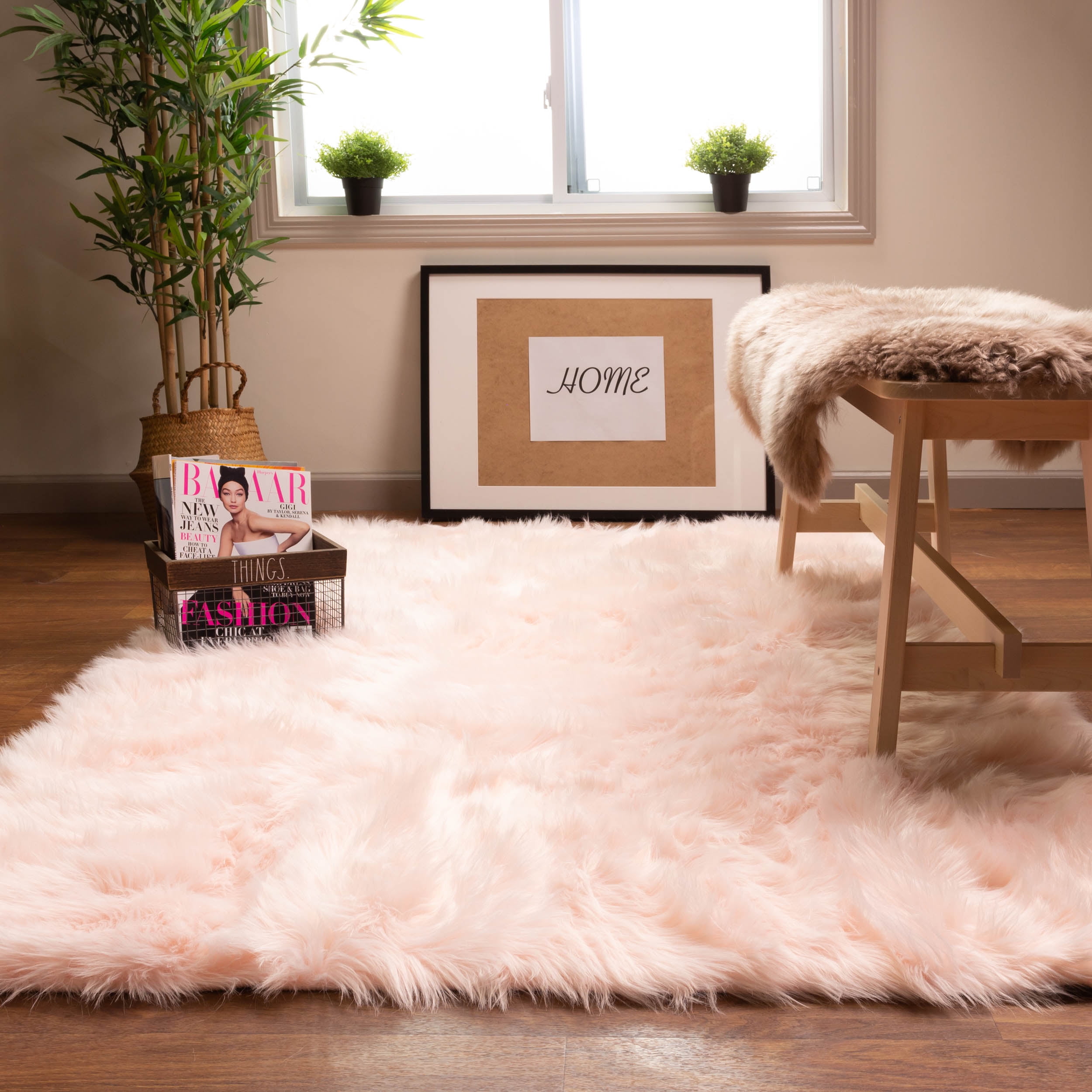 Modern Living Room Rug Pink Fur Short Erica Colorfast Practical New