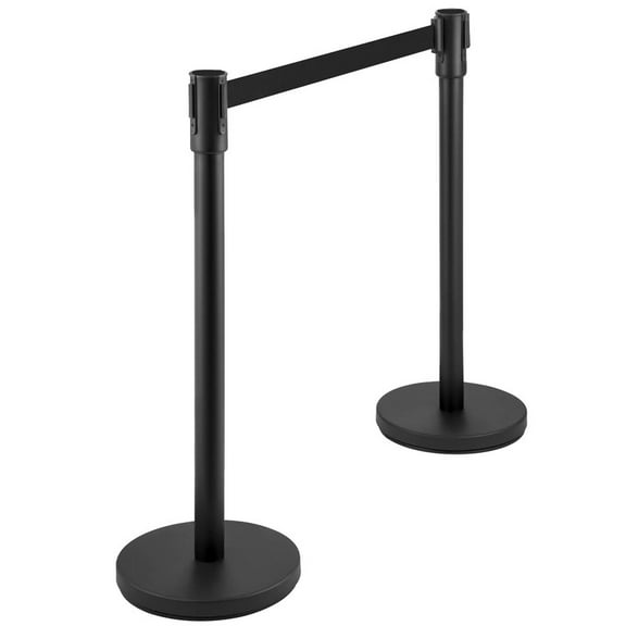 Towallmark 2 PCS Crowd Control Stanchions, 36 Inch Height Queue Posts With 6.5 Ft Retractable Belts, Easy Assembly Barrier Set, Heavy Duty Stands For Event Line Management, Black
