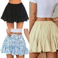 thumbnail image 2 of Women's Elastic Waist Pleated Layer Ruffle Flowy A Line Short Skirt Casual Floral Printed Flared Minis Skirt Gifts, 2 of 9