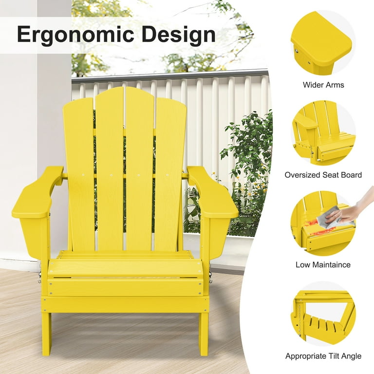 JUSTLET Adirondack Chiar Plastic Folding Outdoor Patio Chiars Outside HDPE Chairs for Lawn Yard Yellow