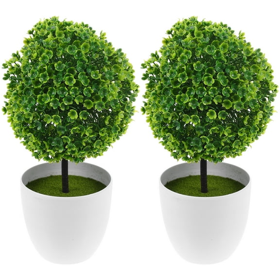 Gongxipen 2pcs Artificial Boxwood Topiary Tree Mini Fake Ball Shaped Greenery Decoration